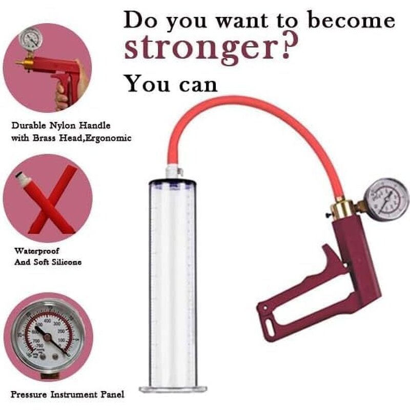 Penis Pump Maxi Black Handle with Gauge, Silicone Hose 9 Inch Length X 1.50 Inch Diameter Cylinder Suction for Penis Enhancement