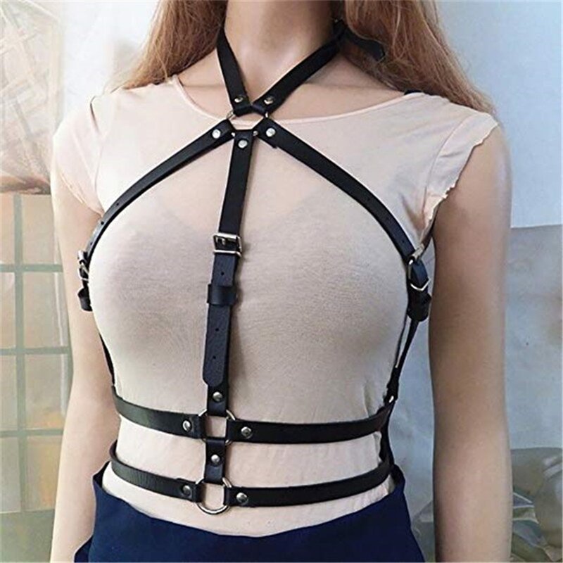 Body Leather Waist Belt Harness Women Fashion Punk Goth Top Belt Bondage Chest Straps Studded Lingerie BDSM Sex Game
