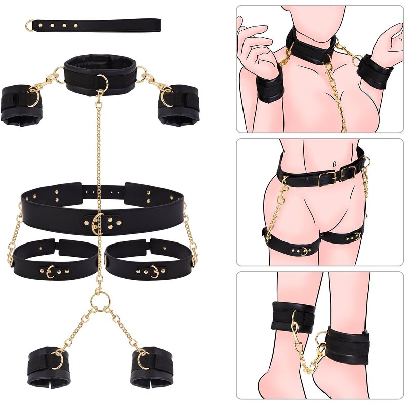 BDSM Bondage Sex Toys Restraints, Adjustable Sex Cuffs Restraints Straps Wrist-to-Thigh, Restraint Set Adult Sex Toys for Couple