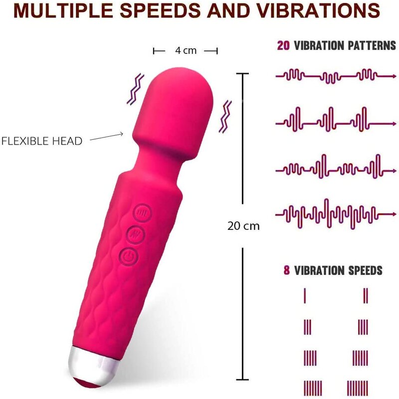 8 Speed 20 Frequency Hot Sale Silicone Wand Massager Waterproof Magic Personal Massager USB Rechargeable Vibrator
