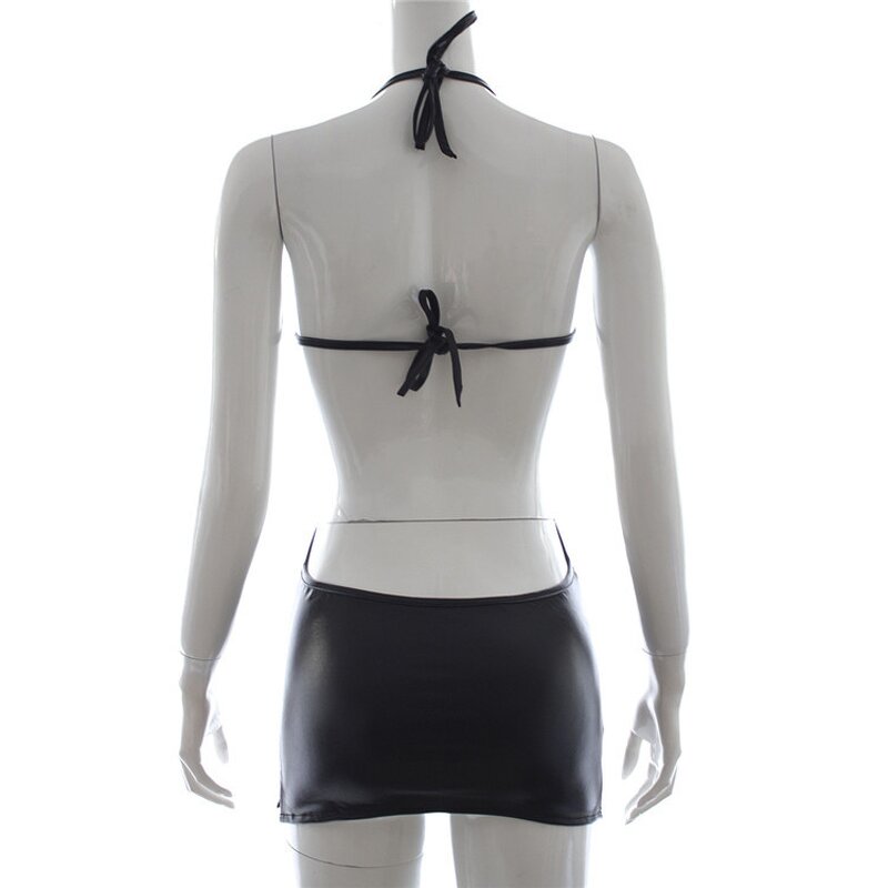 Leather Bodysuits Lingerie Bustier Corset Dress Adjustable Sexy Women's Backless Dresses Clubwear