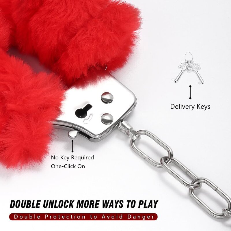 Fluffy Metal Handcuffs with 2 Keys Plush Fuzzy Hand Cuffs Soft Bondage Restraints Adult Sex Toys for Women Men
