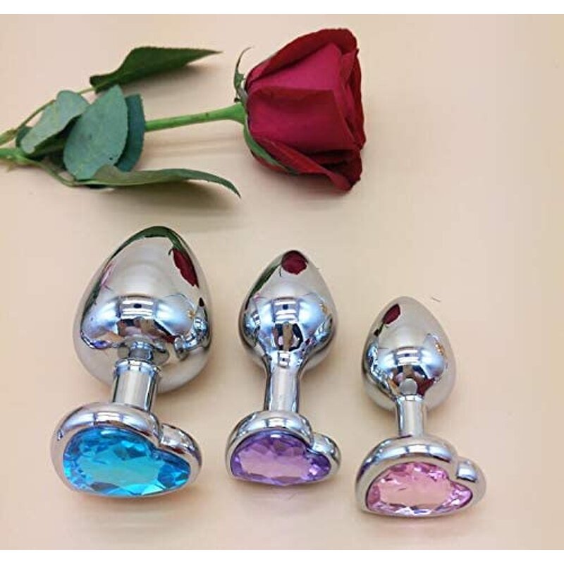 3Pcs Set Luxury Metal Butt Toys Heart Shaped Anal Trainer Jewel Butt Plug Kit S&M Adult Gay Anal Plugs Woman Men Sex Gifts