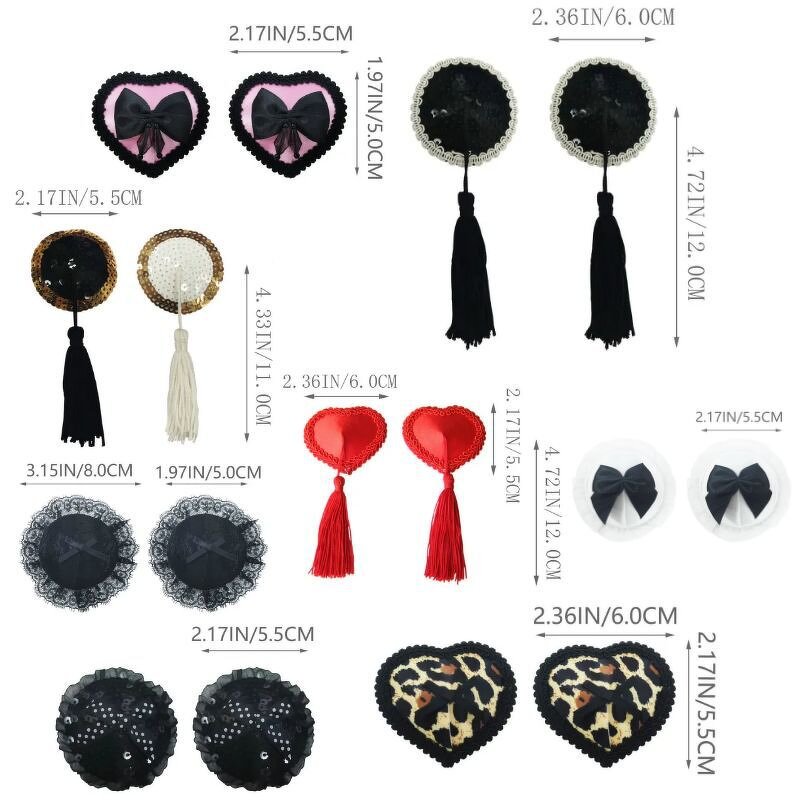 Reusable Adhesive Nipple Covers Pasties, Shiny Glitter Sequin Silicone Round-Shaped Breast Petals Bra with Tassel
