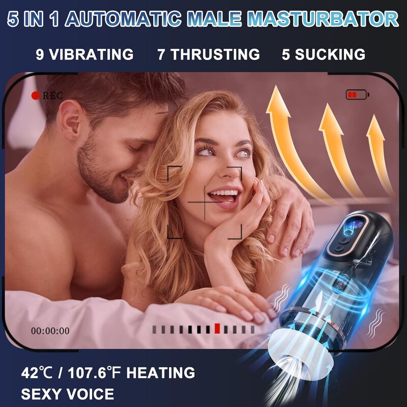 Automatic Male Masturbator Penis Pump with 9 Vibrating 7 Thrusting 5 Sucking, 3D Realistic Textured, Heating, Voice Pocket Pussy