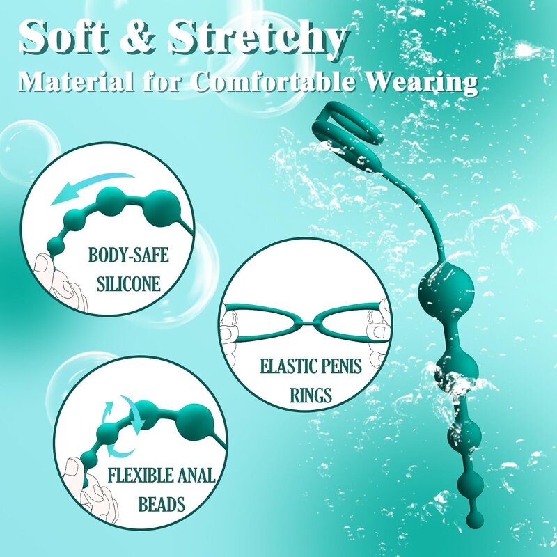 Anal Beads Butt Plug with Penis Rings Flexible Silicone Prostate Massager Graduated Design G Spot Stimulate for Couples Play