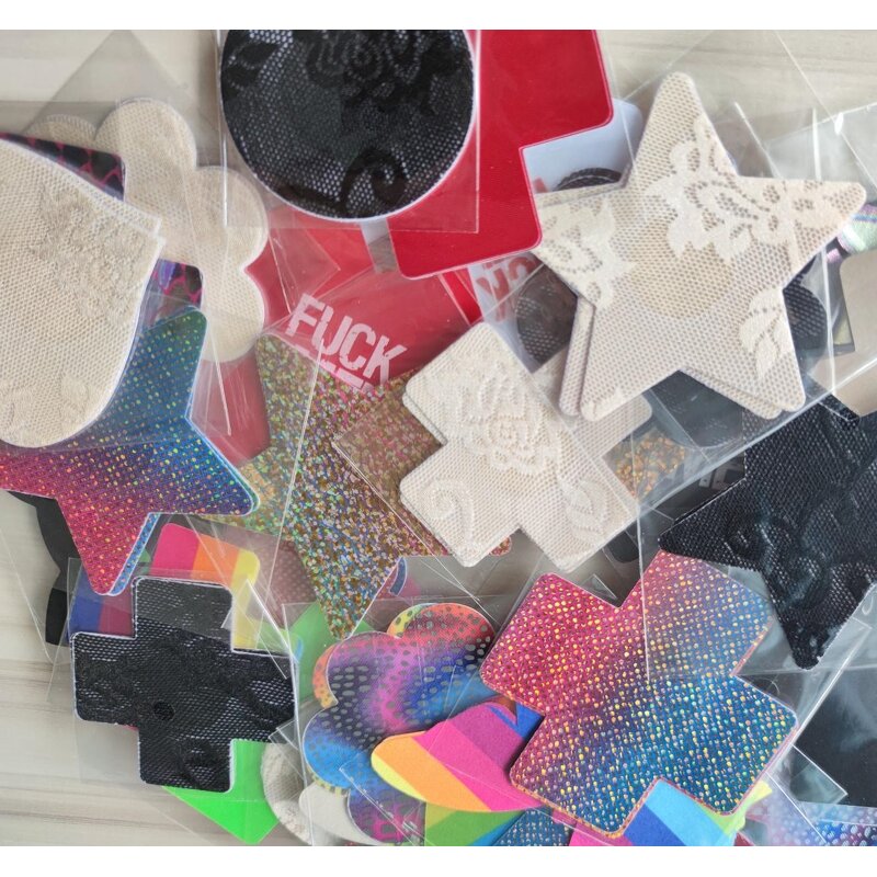 60 Pairs Multi Design Pasties Breast Covers Disposable Bra Satin Petal Stickers Adhesive Breast Pasties for Women and Girls