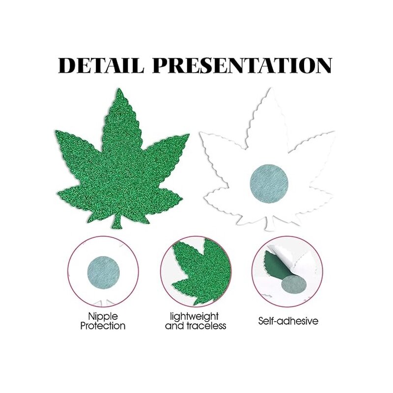 Green Leaf Sexy Raunchy Covers, Explicit Unisex Self Adhesive Breast Cover Cross Soft Lightweight Breathable Fashion Secret