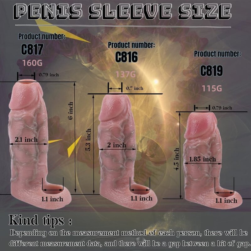 Realistic Hollow Penis Sleeve Enlargement Thick Soft Silicone Cock Ring Sleeve 6-4.5Inch Penis Enlarger Sheath Enhancer for Men