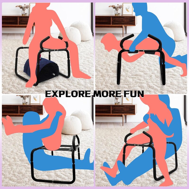 Sex Furniture, Sex Chair Positions Bouncing Mount Stools, Weightless Love Position Aids Chair with Handrail and Bondage Kits Set