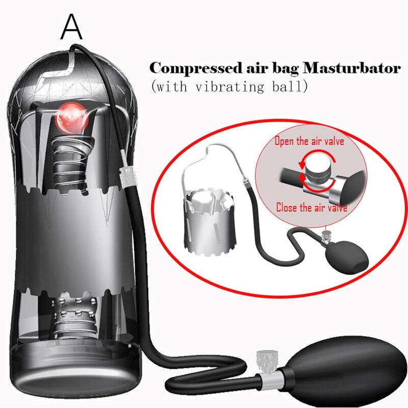 Manual Male Masturbators with Squeezer & Air Bag and Vibrating Ball, Reusable Male Masturbator Cup Pocket Pussy with 3D Texture