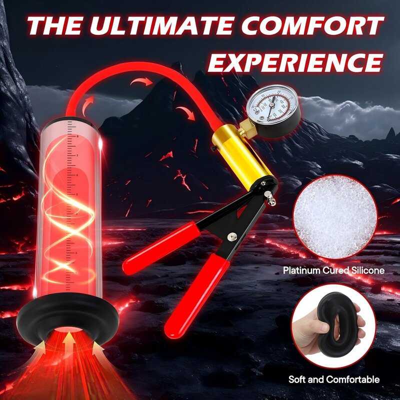 Manual Penis Pumps with Metal Handle Pressure Gauge Sex Toys Enlargers Cock Pump with Dial Vacuum Pump to Increase Penile Size