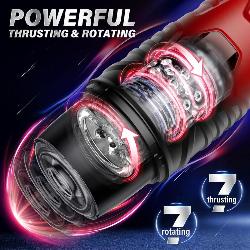 Automatic Male Masturbator Sex Toys for Men with 7 Thrusting & 7 Rotating Modes,Hands Free Pocket Pussy Sex Machine with Base