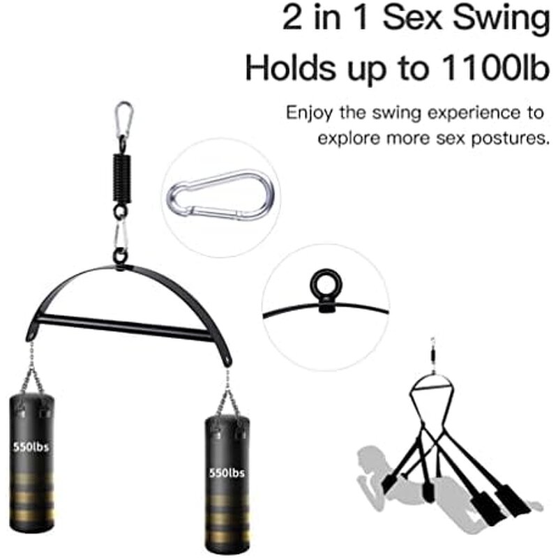 2-in-1 Ceiling Sex Swing Door Adjustable Straps Adult Sex Games 1100 Lbs Hanging Capacity Thick Sponge Bondage Gear