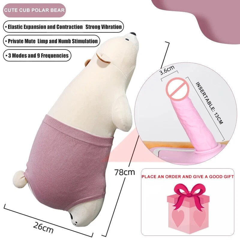 Sex Machine White Doll Bear Toys Dildo,Thrusting Invisible Telescopic Dildo Penis Masturbation Machine Female Sex Play Pillow