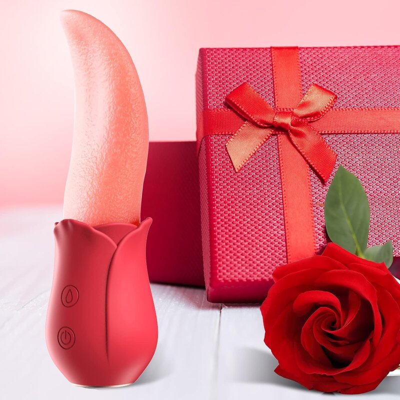 Rose Realistic Tongue Licking Clitoral Stimulation Nipples Powerful Stimulator Vibrators Female Adult Sex Toys for Women Couples