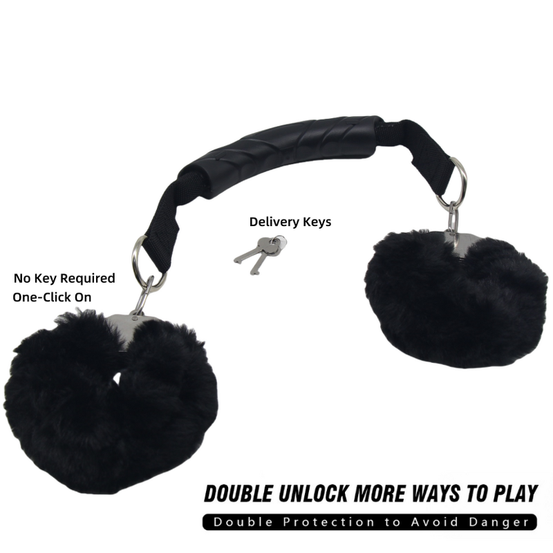 Update Black Stainless Steel Plush Metal Handcuffs Ankle Cuffs Sex Toys Thicken 300G Furry Handcuffs for Couples BDSM Games Tool