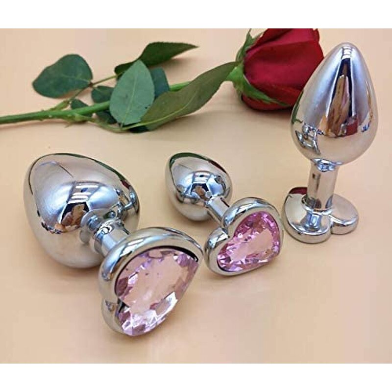 3Pcs Set Luxury Metal Butt Toys Heart Shaped Anal Trainer Jewel Butt Plug Kit S&M Adult Gay Anal Plugs Woman Men Sex Gifts