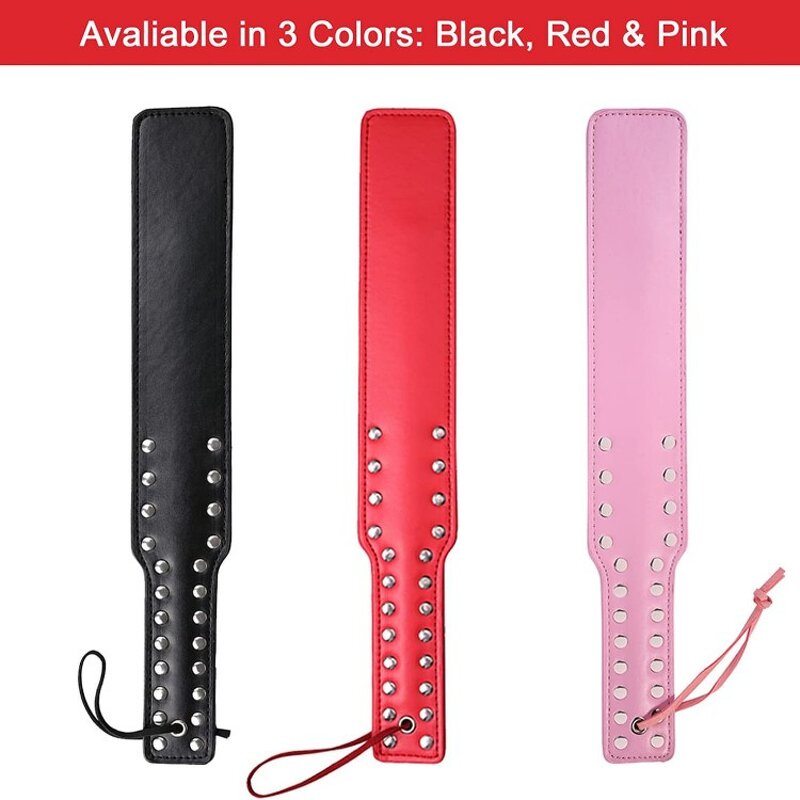2023 New Black High Quality Studded Spanking Paddles for BDSM Game, 15 Inch Long Faux Leather Slapper for Sex Play