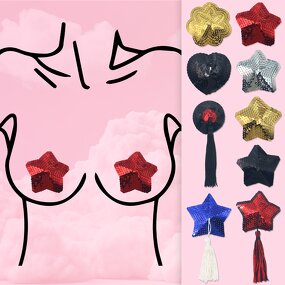 Strawberry Star Sequins Breast Covers Reusable Adhesive Nipple Pasties Chest Stickers Pad for Womens Wardrobe