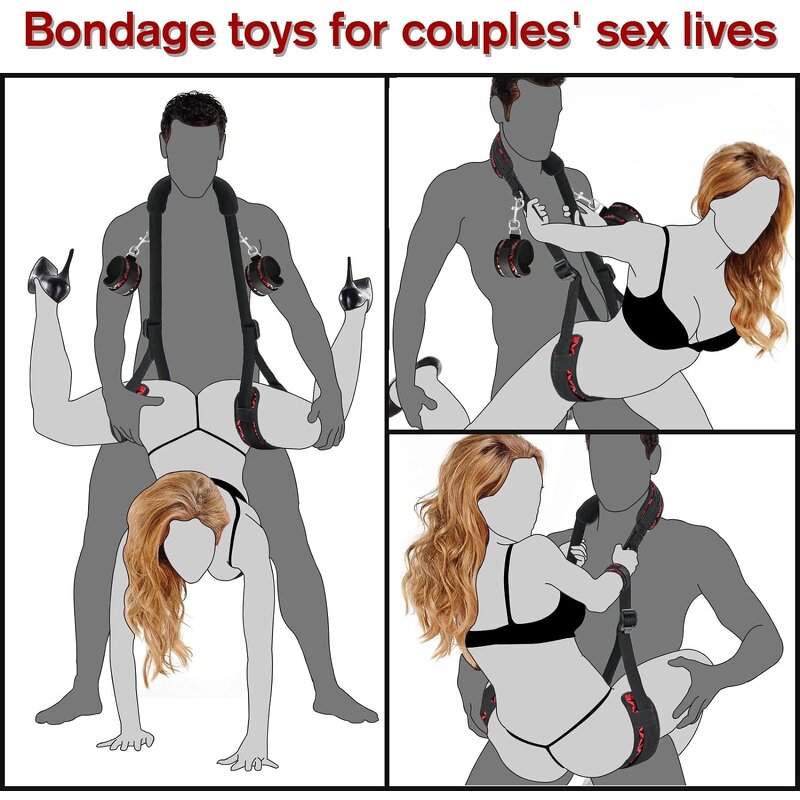 BDSM Sex Bondage Set Adult Fetish Handcuffs Neck Ankle Thigh Cuff Restraints with Inflatable Ramp Pillow Blindfold Adult SM Mask