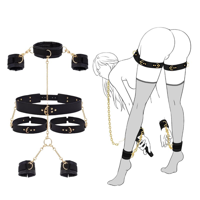 BDSM Bondage Sex Toys Restraints, Adjustable Sex Cuffs Restraints Straps Wrist-to-Thigh, Restraint Set Adult Sex Toys for Couple