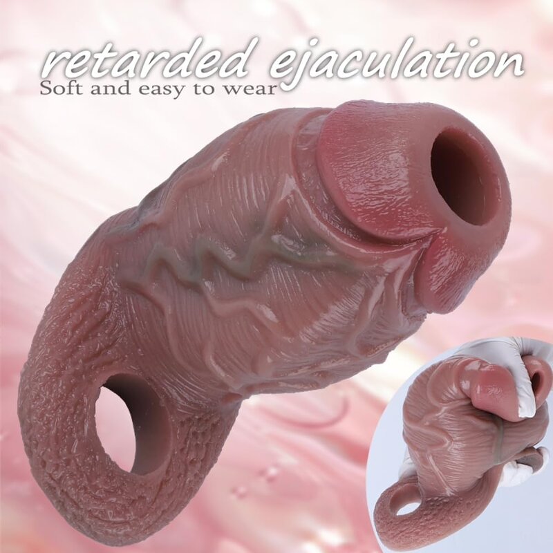 Realistic Cock Penis Extender Sleeve Dildo Extender for Men, Soft Silicone Lifelike Penis Grith Extender with Penis Ring for Men