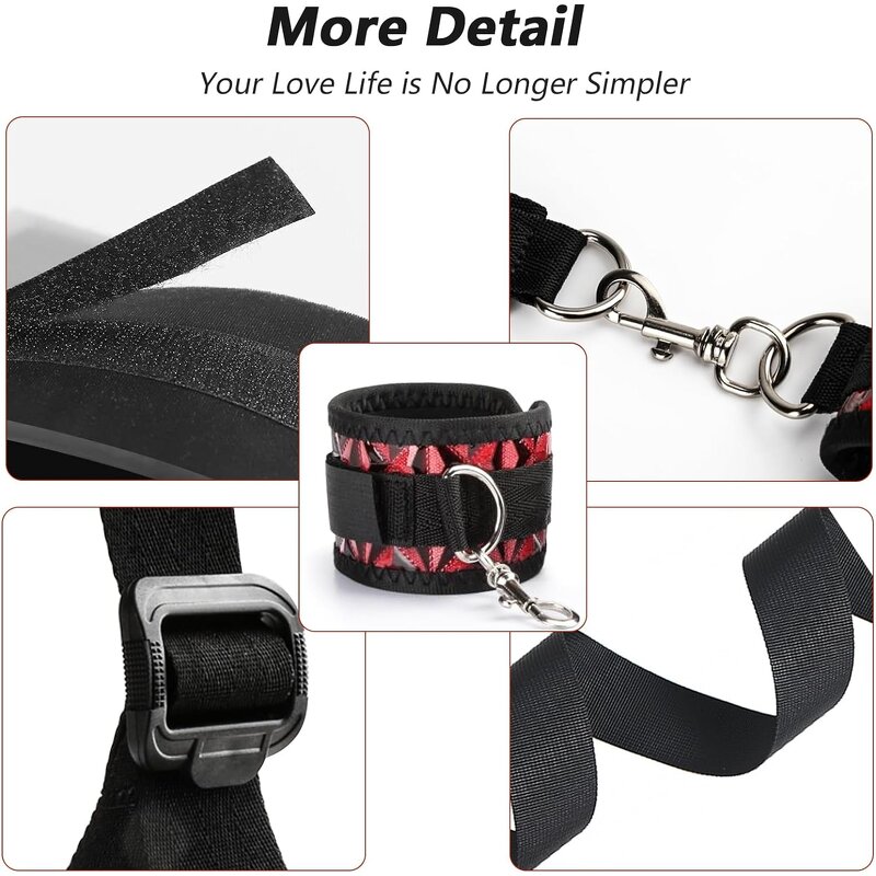 Sex Bondage Legs Restraints, Thigh Sling with Adjustable Straps,Bondage Rope Kit Restraints Tape for Couples with Cuffs & Collar