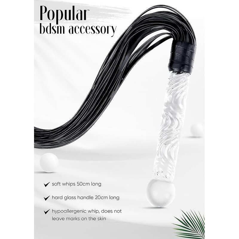 28" Glass Flogger Adult Sex Toy,Premium BDSM Whip for Couples,Sexy Black Bull Whip | Spanking Paddle Riding Crop