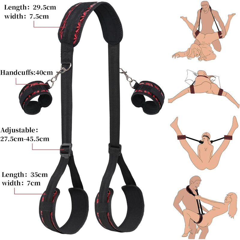 BDSM Sex Bondage Set Adult Fetish Handcuffs Neck Ankle Thigh Cuff Restraints with Inflatable Ramp Pillow Blindfold Adult SM Mask