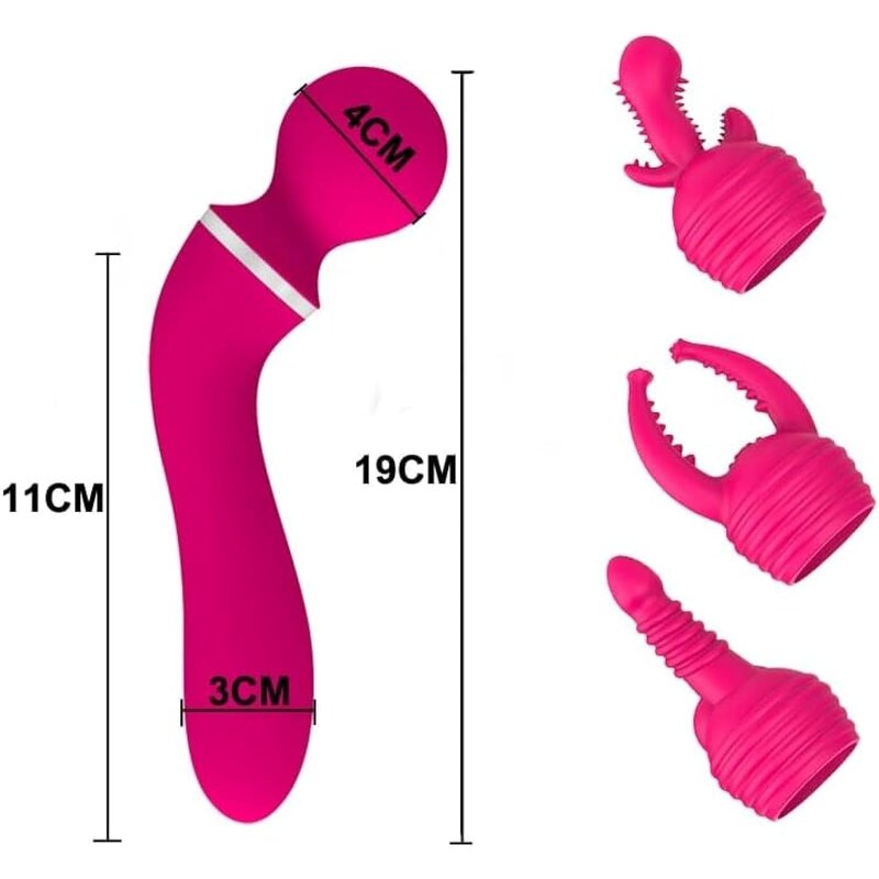 Female Vibrator with Three Head Covers USB Charging Double Head Vibrator G-spot Stimulation AV Wand Massager Female Masturbator