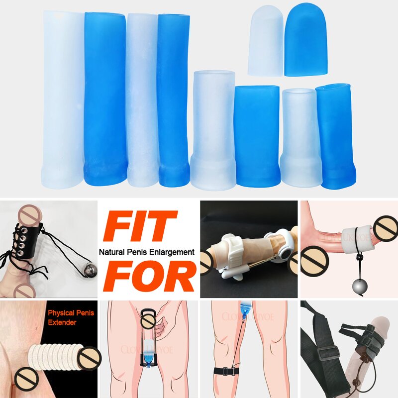 Silicone Sleeves for Penis Enlargement Extender Stretcher Genital Sleeve Pump Glans Cap Adult Supplies Enlarger Erection Sex Toy