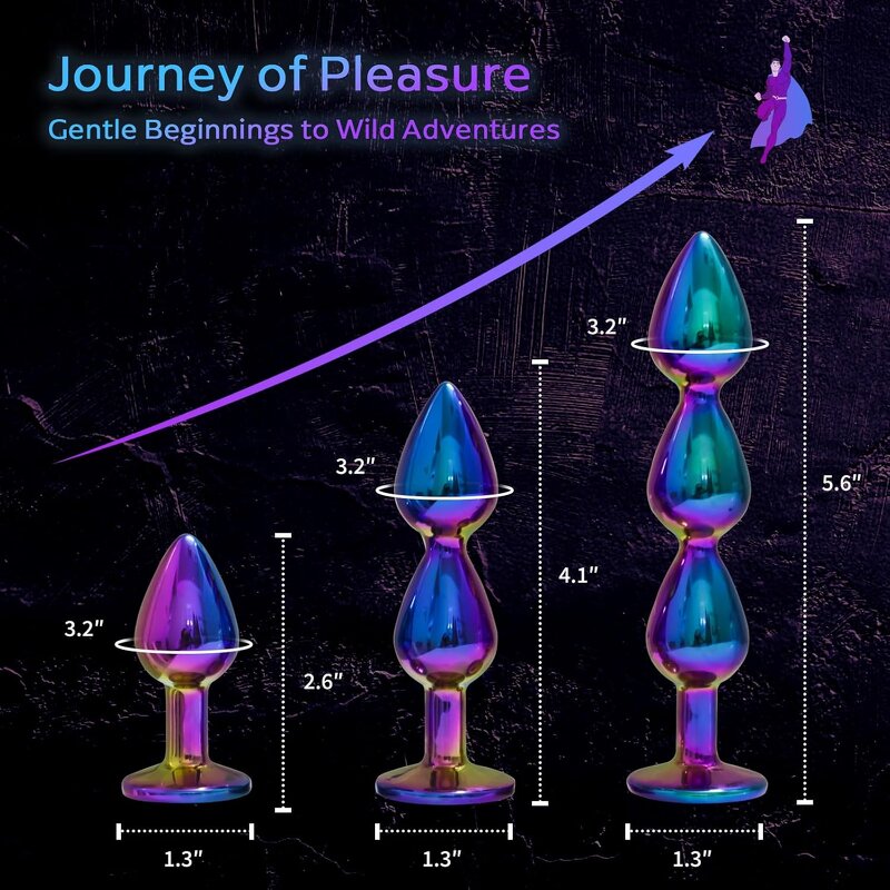 3pcs Stainless Steel Anal Trainer Butt Plug Metal Anal Beads Sex Toys for Men Women and Couples