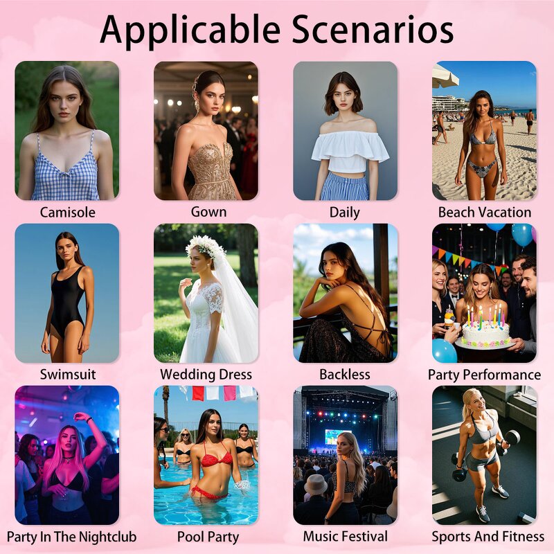 Reusable Adhesive Nipple Covers Pasties, Shiny Glitter Sequin Silicone Round-Shaped Breast Petals Bra with Tassel