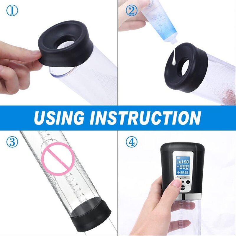 Rechargeable Electric Penis Vacuum Pump with 4 Suction Masturbation Cup High-Vacuum Penis Enlargement Extend Air Pressure Device
