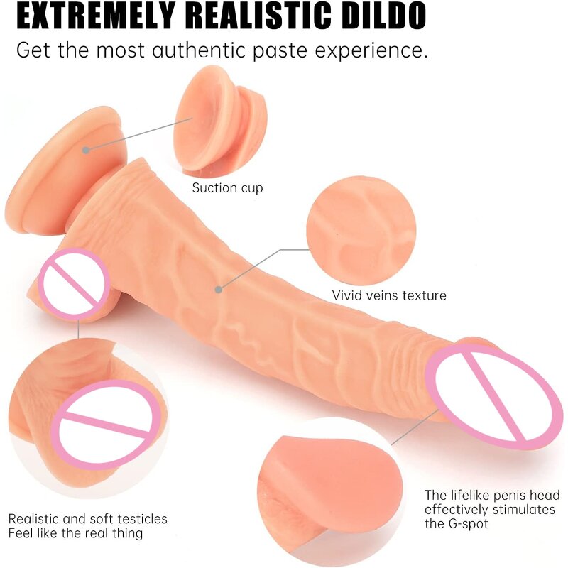 8.26'' Harness&Strap-On Realistic Dildo with Strap-on Suction Cup for G Spot Anal Flexible Dildos Sex Toy for Men Women Couples