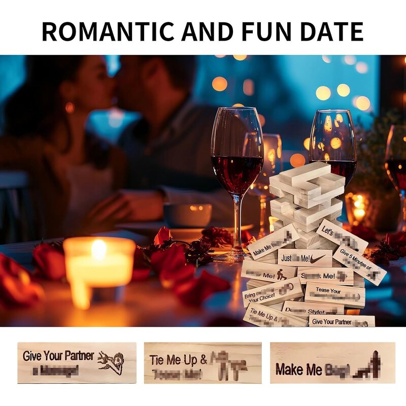 Lust Tower Games for Adults Super Naughty Block Tower Tumbling Wooden Tower Stacking Block for Couples Date Night for Valentine