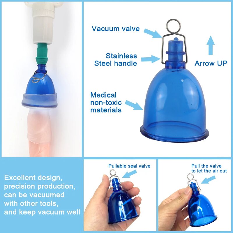 S/M/L Clear Blue Cup for Penis Extender Pump Enlargement Glans Protector Cap Replacement Penile Stretcher Clamping Kit Sex Toys
