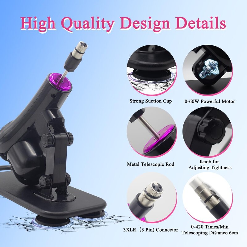 Remote Controlled Thrusting Sex Machine for Men Women Automatic Love Machine with 8 Attachments Big Black Dildo 3XLR Connector