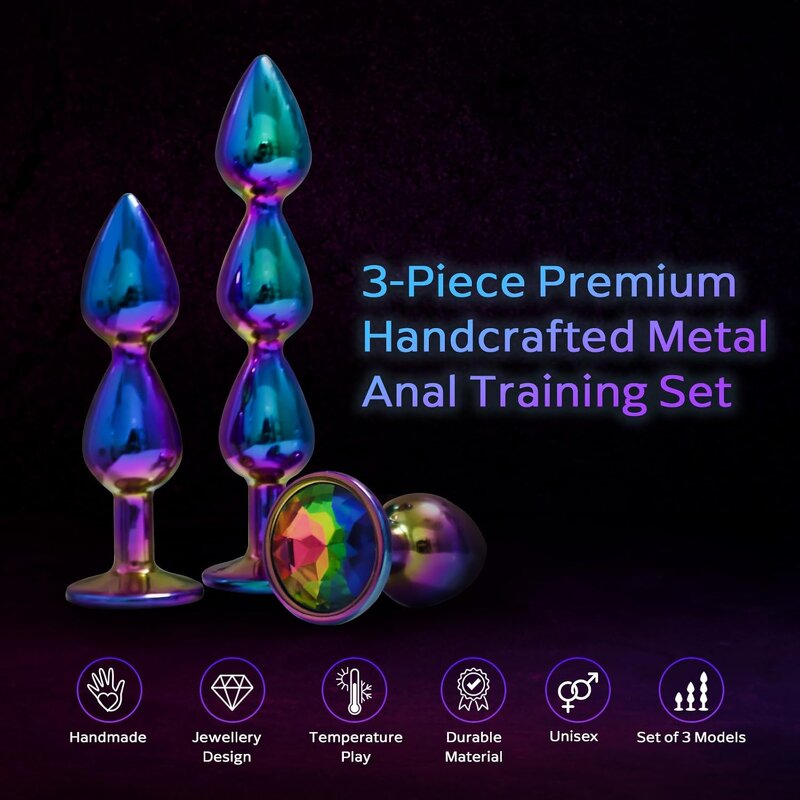 3pcs Stainless Steel Anal Trainer Butt Plug Metal Anal Beads Sex Toys for Men Women and Couples