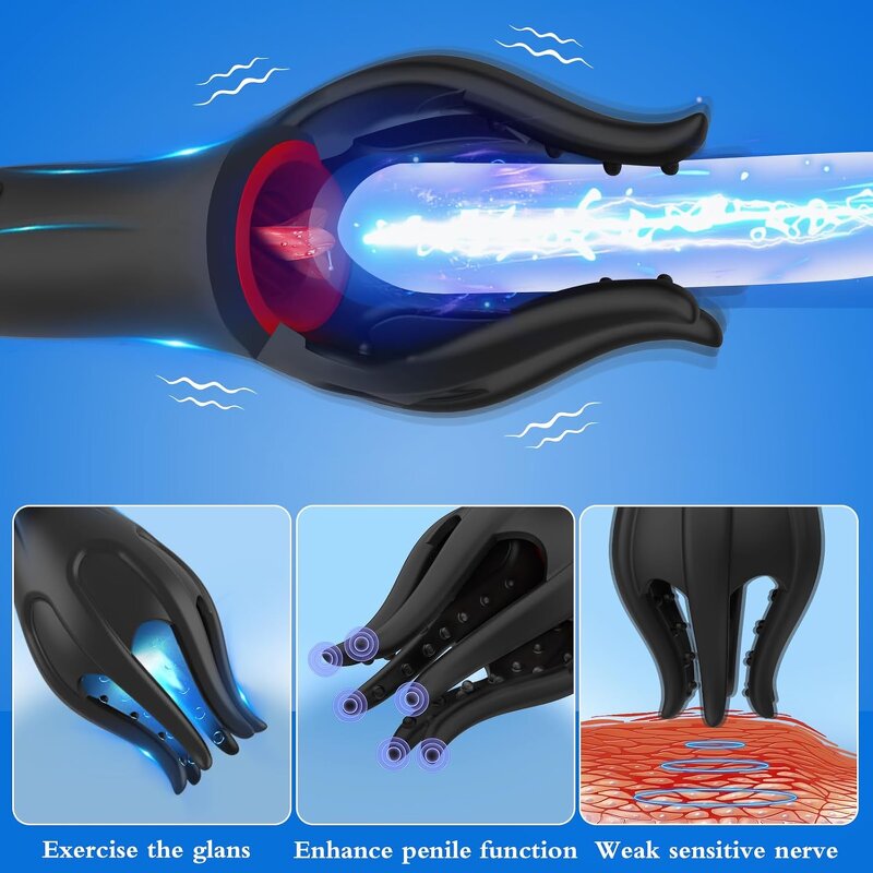 Male Masturbator Penis Vibrator 3in1 Penis Massage with 10 Modes Vibration & 5 Licking Tongue, 360° Grains Stimulation Sex Toys