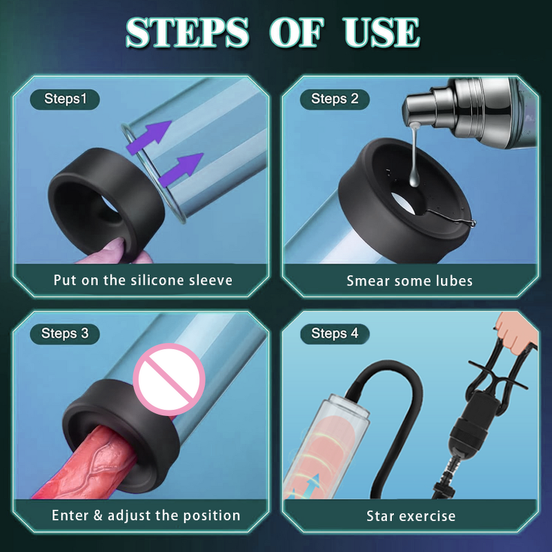 Penis Pump Tie Rod Penis Enlarger Enhancement Erection Sex Toys Male Masturbator Penis Extender Big Dick Trainer Vacuum Pump