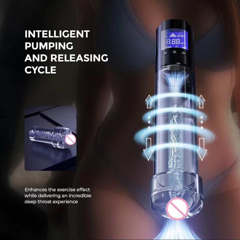Electric Penis Vacuum Pump with a Realistic Sleeve for Male Masturbation,Manual Mode/Smart Mode Smart Penis Pump with LCD Screen