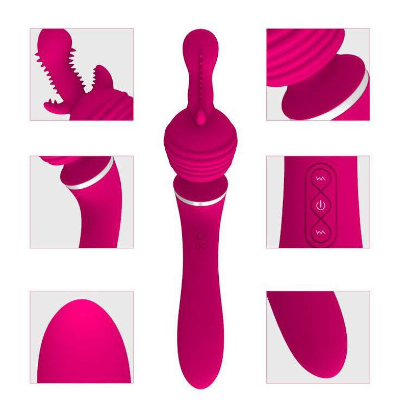 Female Vibrator with Three Head Covers USB Charging Double Head Vibrator G-spot Stimulation AV Wand Massager Female Masturbator