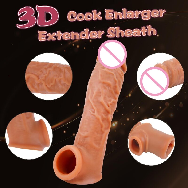 Penis Sleeve Extender Enlarger Stretcher Suitable for All to Extend Male Stamina of Cock Sleeve for Thicken Reusable Condom