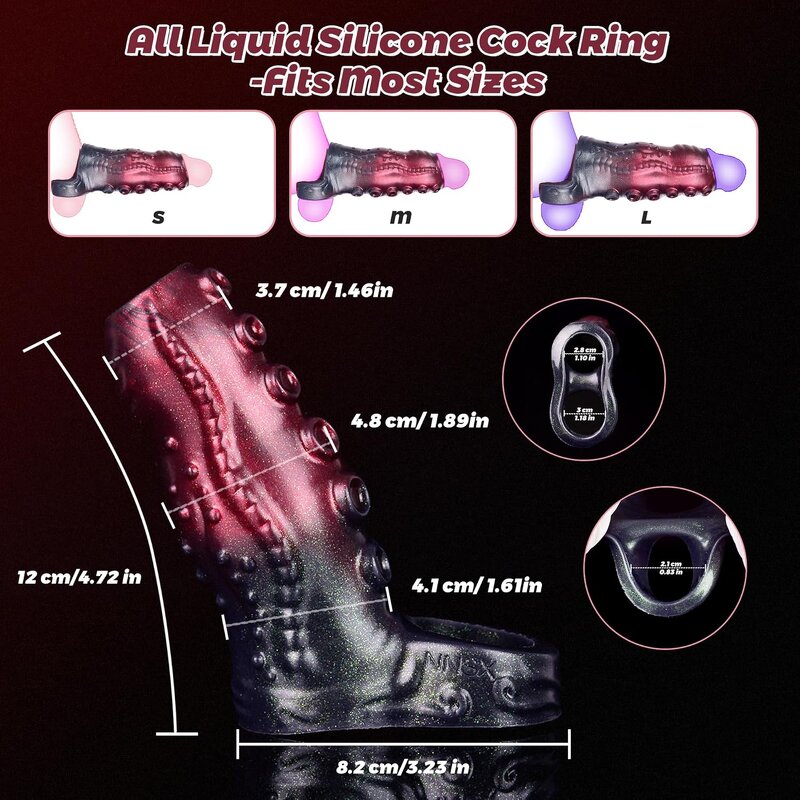 Monster Penis Sleeve Cock Sleeve with Penis Ring, Reusable Elastic Silicone Penis Extender Enhance Male Endurance for Sex Men