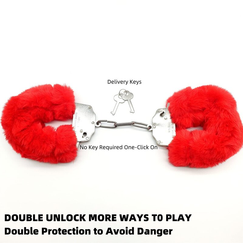 Fluffy Furry Handcuffs with Keys Metal Fuzzy Wrist Cuffs Soft Plush SM Bondage Cuffs Quick Release Handcuffs for Couples Cosplay