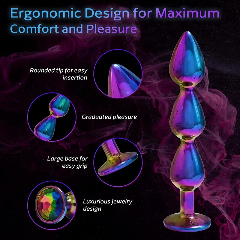 3pcs Stainless Steel Anal Trainer Butt Plug Metal Anal Beads Sex Toys for Men Women and Couples