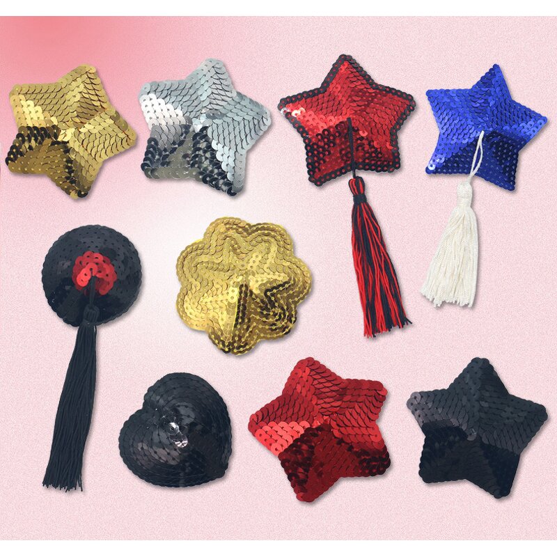 Strawberry Star Sequins Breast Covers Reusable Adhesive Nipple Pasties Chest Stickers Pad for Womens Wardrobe