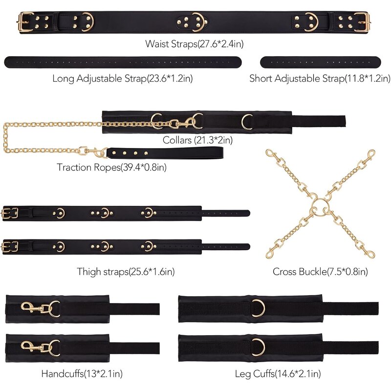 BDSM Bondage Sex Toys Restraints, Adjustable Sex Cuffs Restraints Straps Wrist-to-Thigh, Restraint Set Adult Sex Toys for Couple